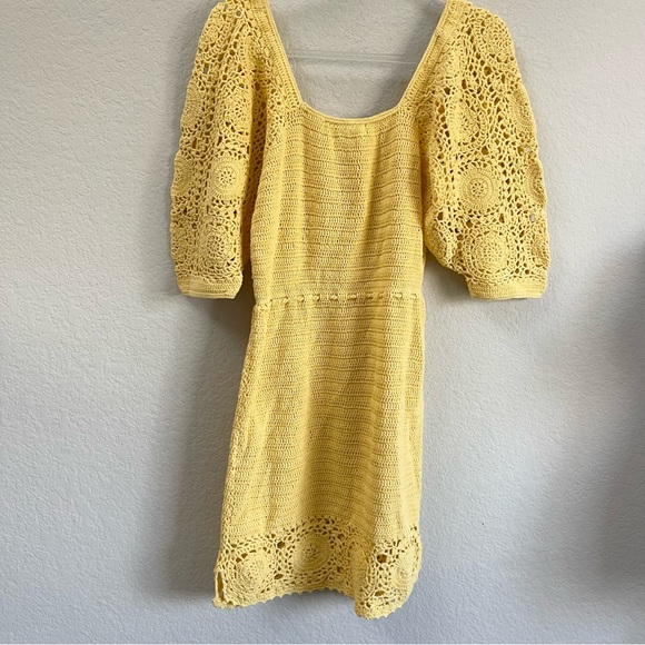 Spell Let The Sunshine In Crochet Mini Dress Yellow Size Small - Picture 4 of 7
